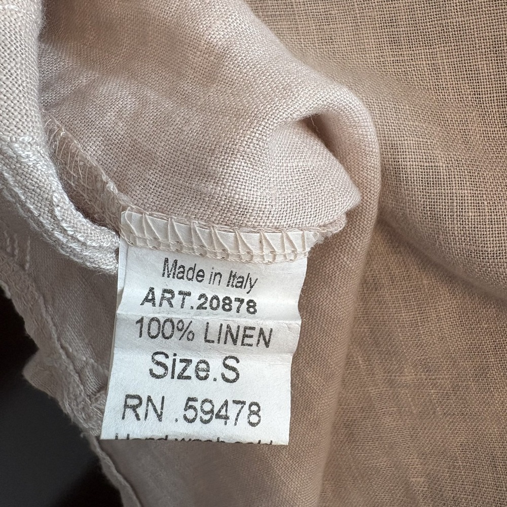 100% Linen Floral Embroidered Flutter Sleeve Top Beige S Lagenlook Artsy Coastal - Picture 6 of 9